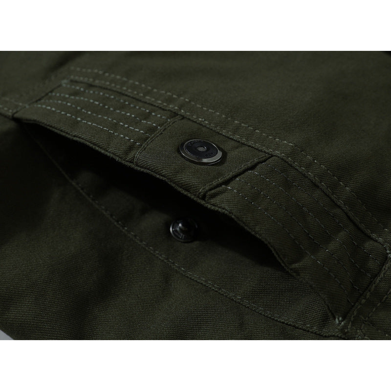 Men's Canvas Field Jacket in Utility Style with Warming Fleece Lining and Shoulder Patches Chichicherry