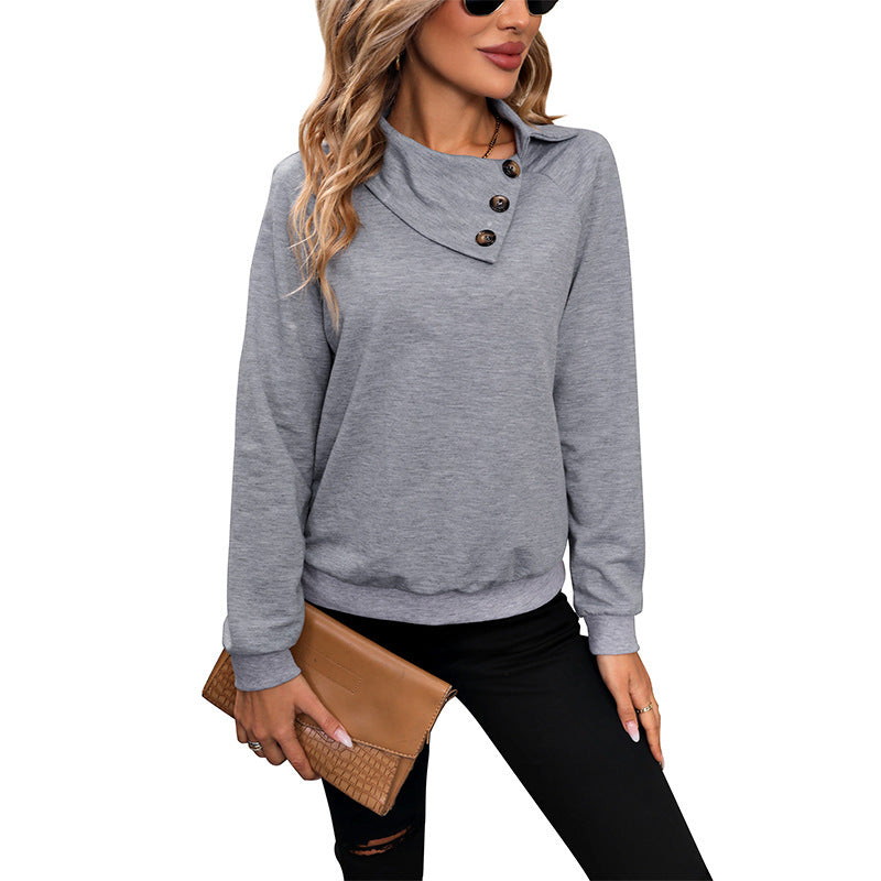 Women's sweatshirt with asymmetrical button collar, raglan sleeves and fitted silhouette Chichicherry