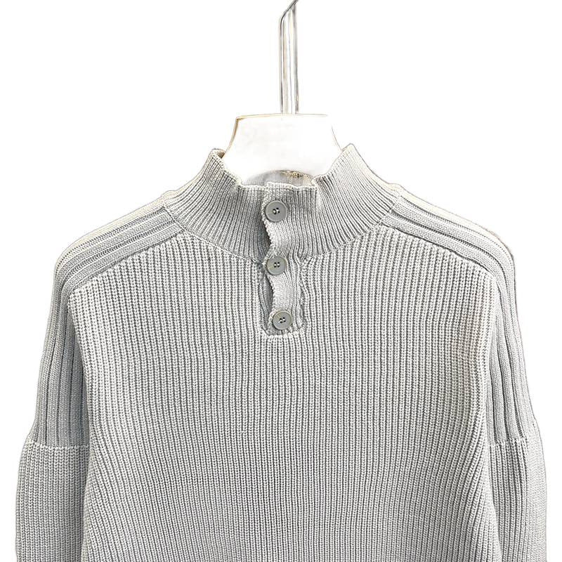 Herren Grobstrick-Pullover mit halber Knopfleiste und hohem Stehkragen Chichicherry