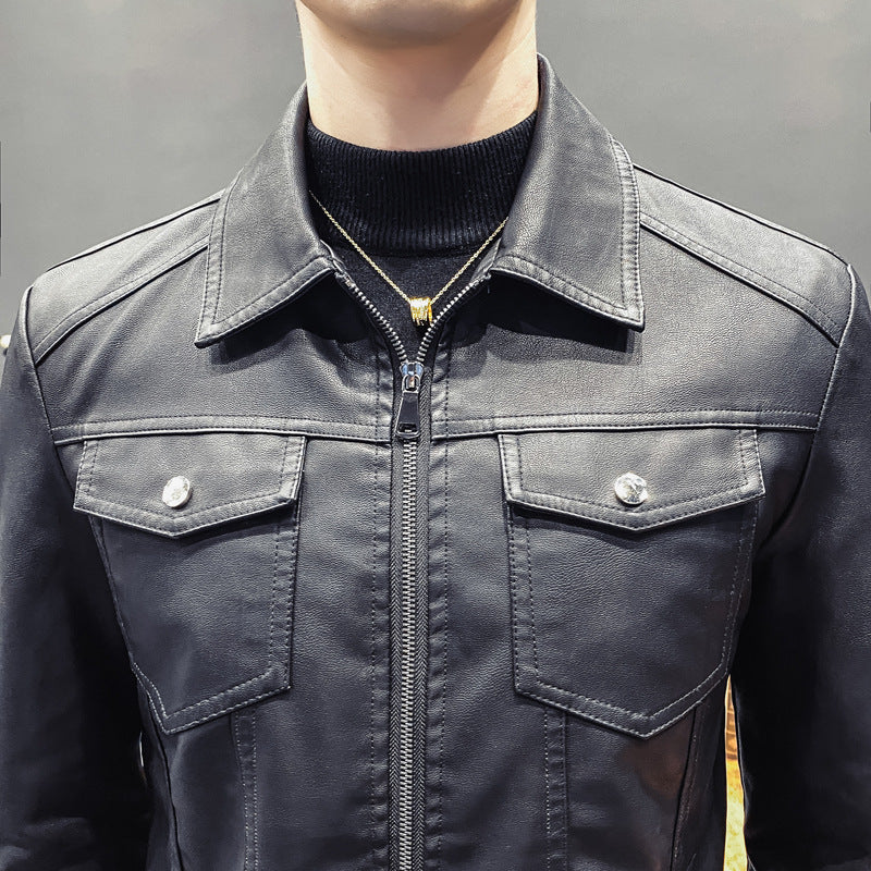 Men's leather-look trucker jacket with zipper, flap pockets and fitted silhouette Chichicherry