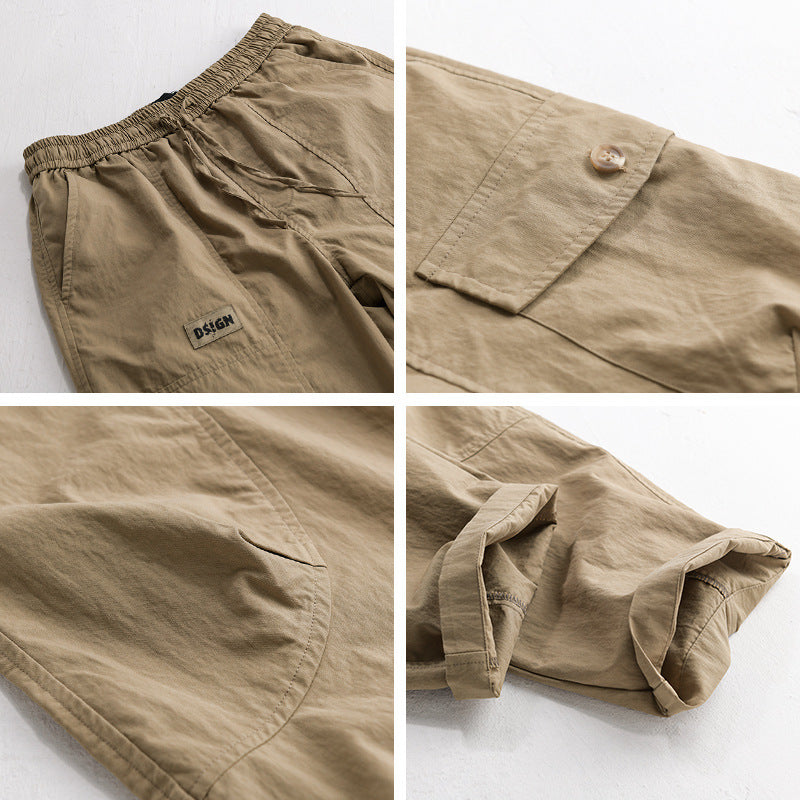 Men's Relaxed Cargo Pants with Elastic Waistband, Drawstring and Versatile Leg Pockets Chichicherry