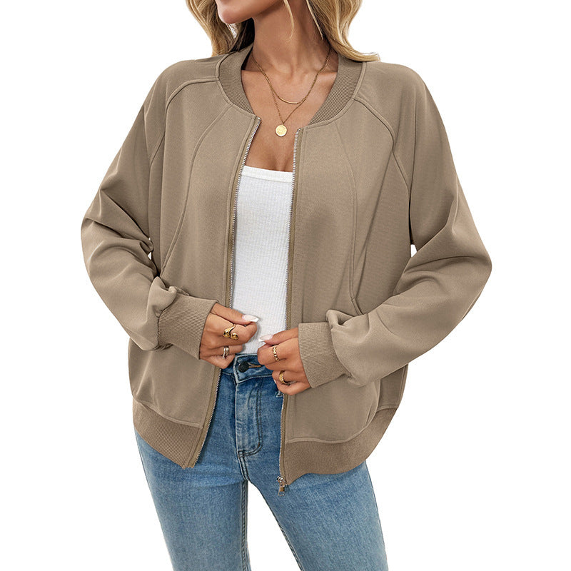 Women's Lightweight Zip Bomber Jacket in Oversized Sweatshirt Style Chichicherry