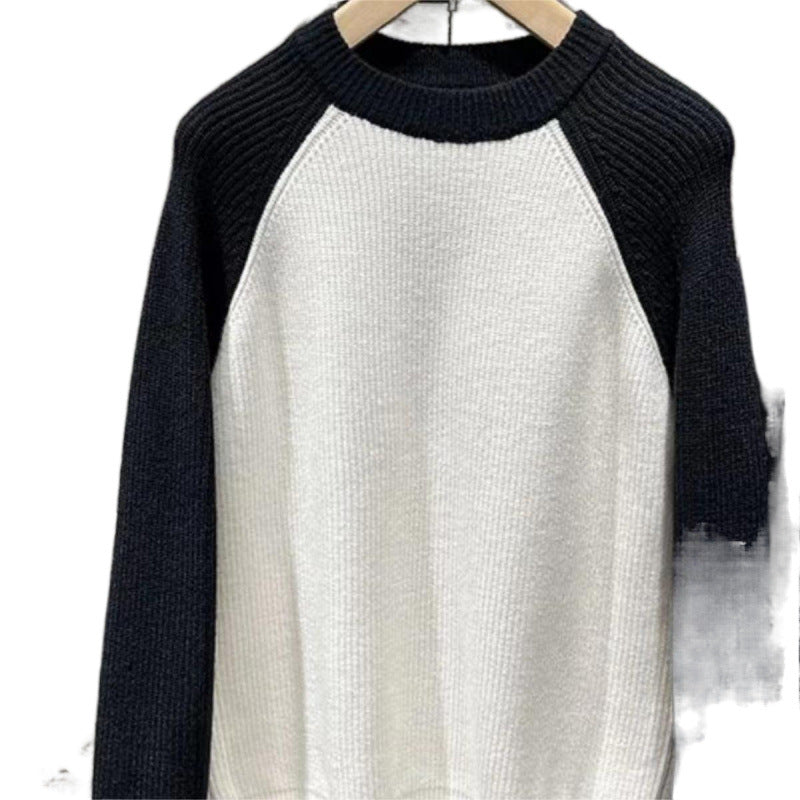Herren Raglan-Kontraststrickpullover mit feiner Rippstruktur und gerippten Bündchen Chichicherry