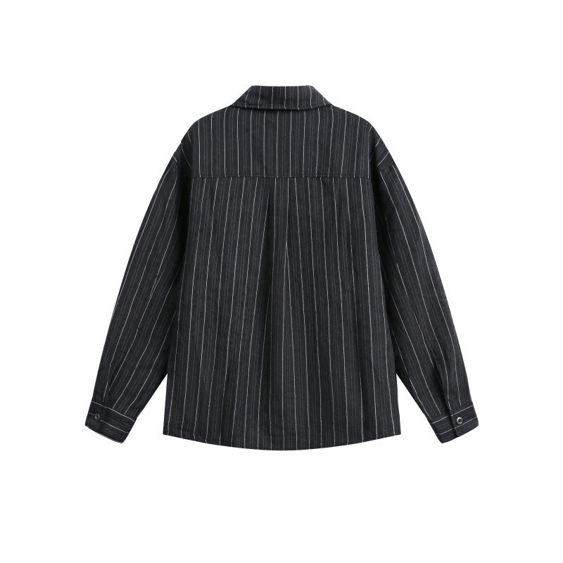 Men's Loose Shirt Jacket with Vertical Pinstripes and Applied Chest Pocket Chichicherry