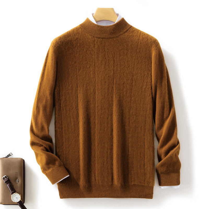 Men's fine stand-up collar sweater in cashmere look with subtle diagonal texture and narrow hem Chichicherry