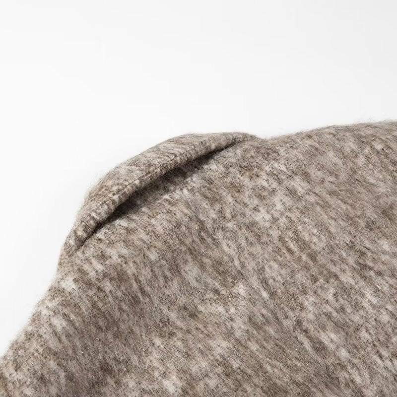 Women's Boxy Wool Blend Blazer Coat with Boucle Structure, Notched Lapel and Flap Pockets Chichicherry