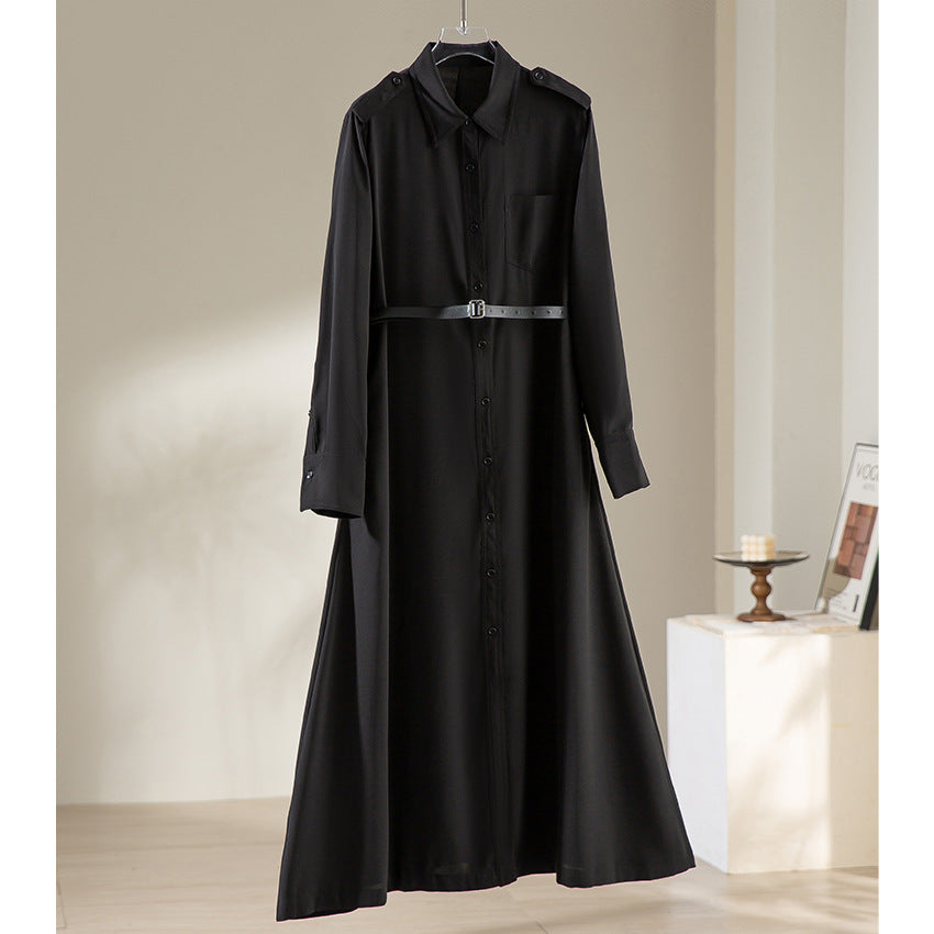 Women's maxi dress as a shirt dress with waist belt and epaulettes Chichicherry
