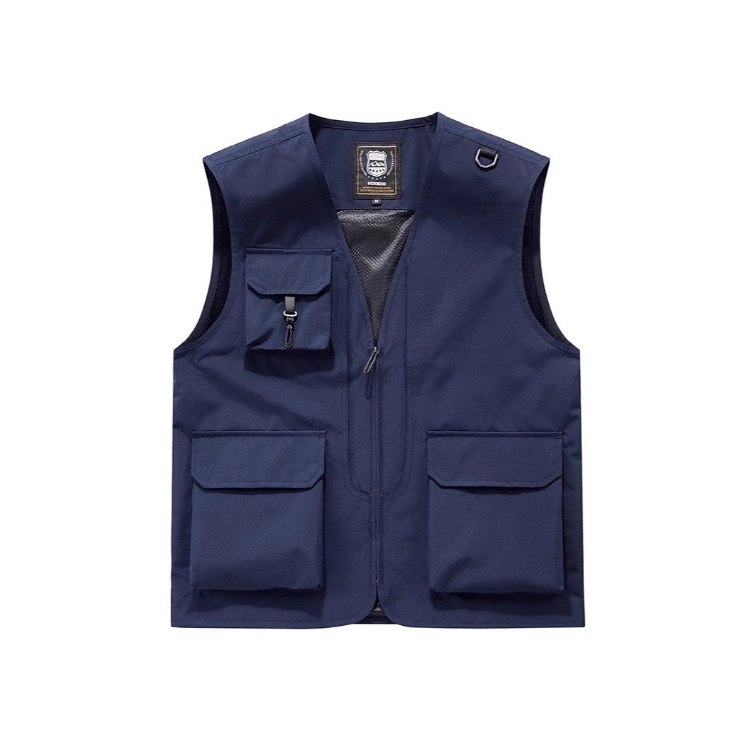 Men's Visible Multifunctional Utility Vest with Mesh Lining, Multiple Pockets and D-Ring Drun