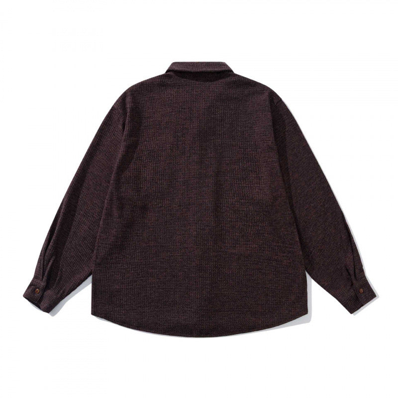 Unisex Boxy-Structure Knit Shirt with Kent Collar, Full Button Placket, and Patch Chest Pocket Chichicherry