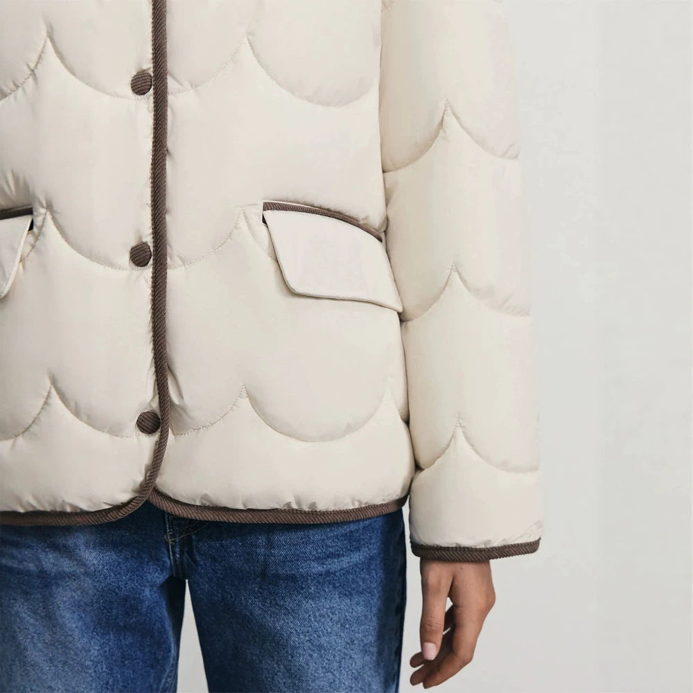 Women's quilted short jacket with wave quilting and cord collar Chichicherry