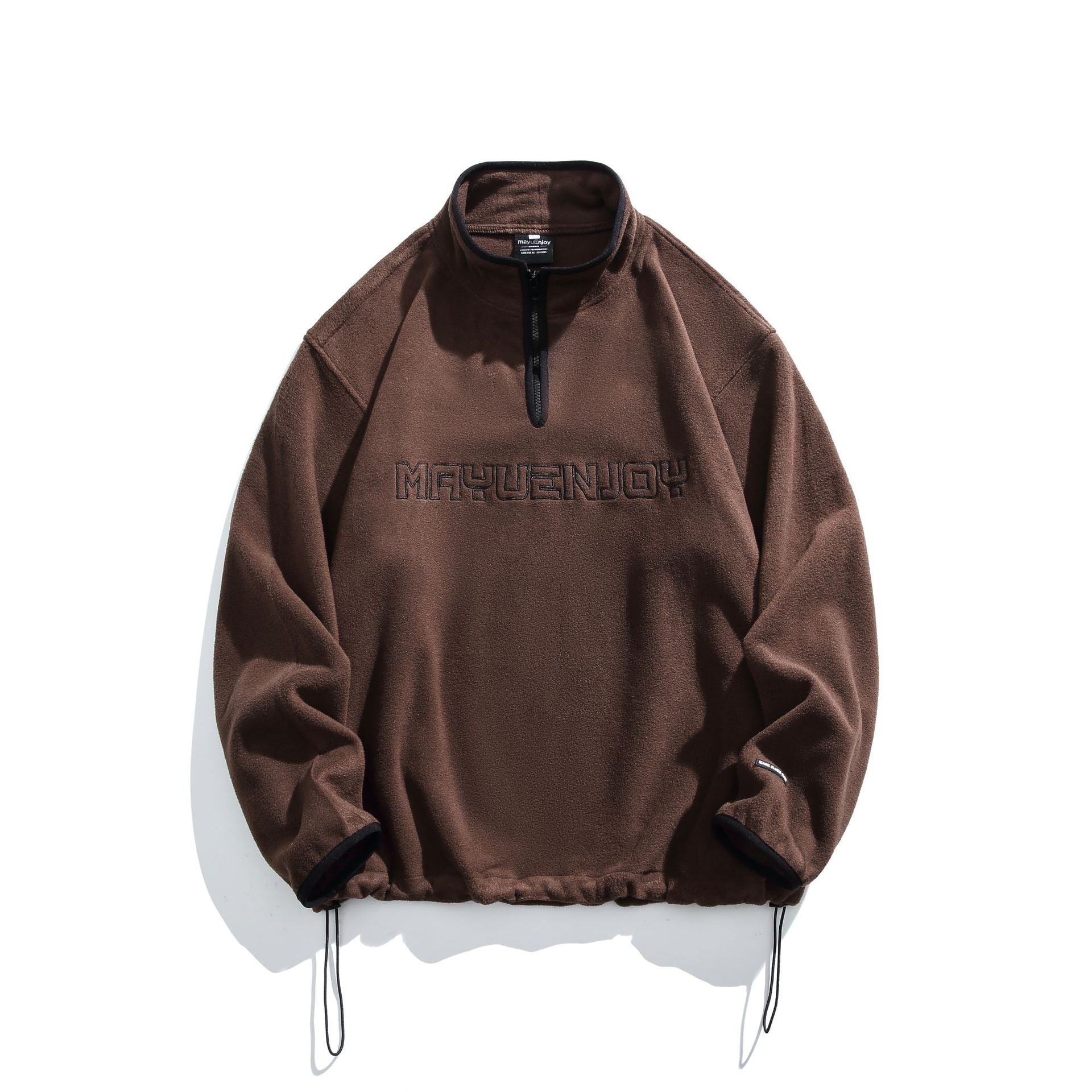 Unisex Fleece-Half-Zip Pullover with Stand-up Collar, Drawstring Hem and Logo Embroidery Chichicherry