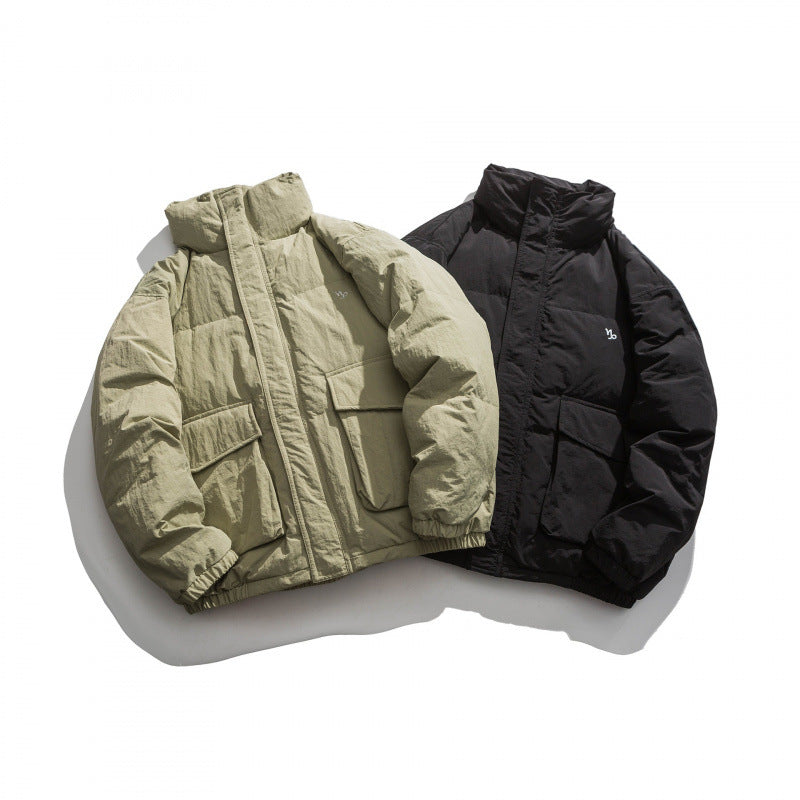 Unisex Oversized padded quilted jacket with high stand collar, large flap pockets and crinkle effect Chichicherry