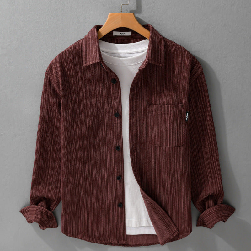 Men's cord overshirt with fine striped texture and attached chest pocket Chichicherry
