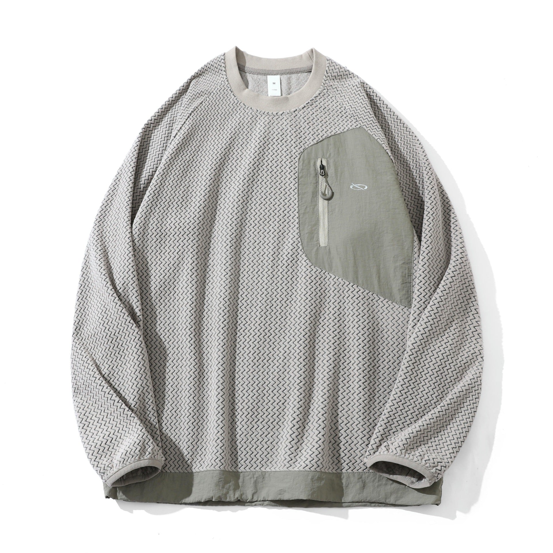 Unisex Textured Waffle Sweatshirt with Chest Zip Pocket Chichicherry