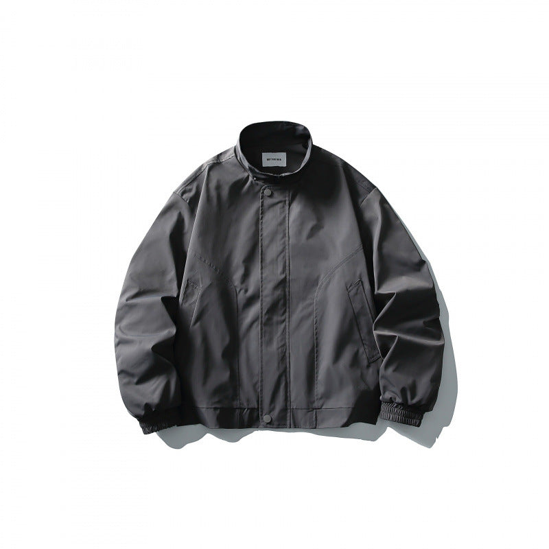 Men's Short Windproof Field Bomber Jacket with Stand-up Collar, Concealed Closure and Elastic Cuffs Chichicherry