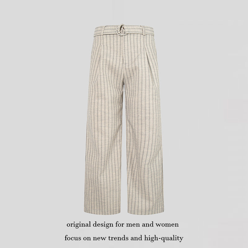 Women Wide Linen-Mix Culotte Pants with High Waist and D-Ring Belt Chichicherry