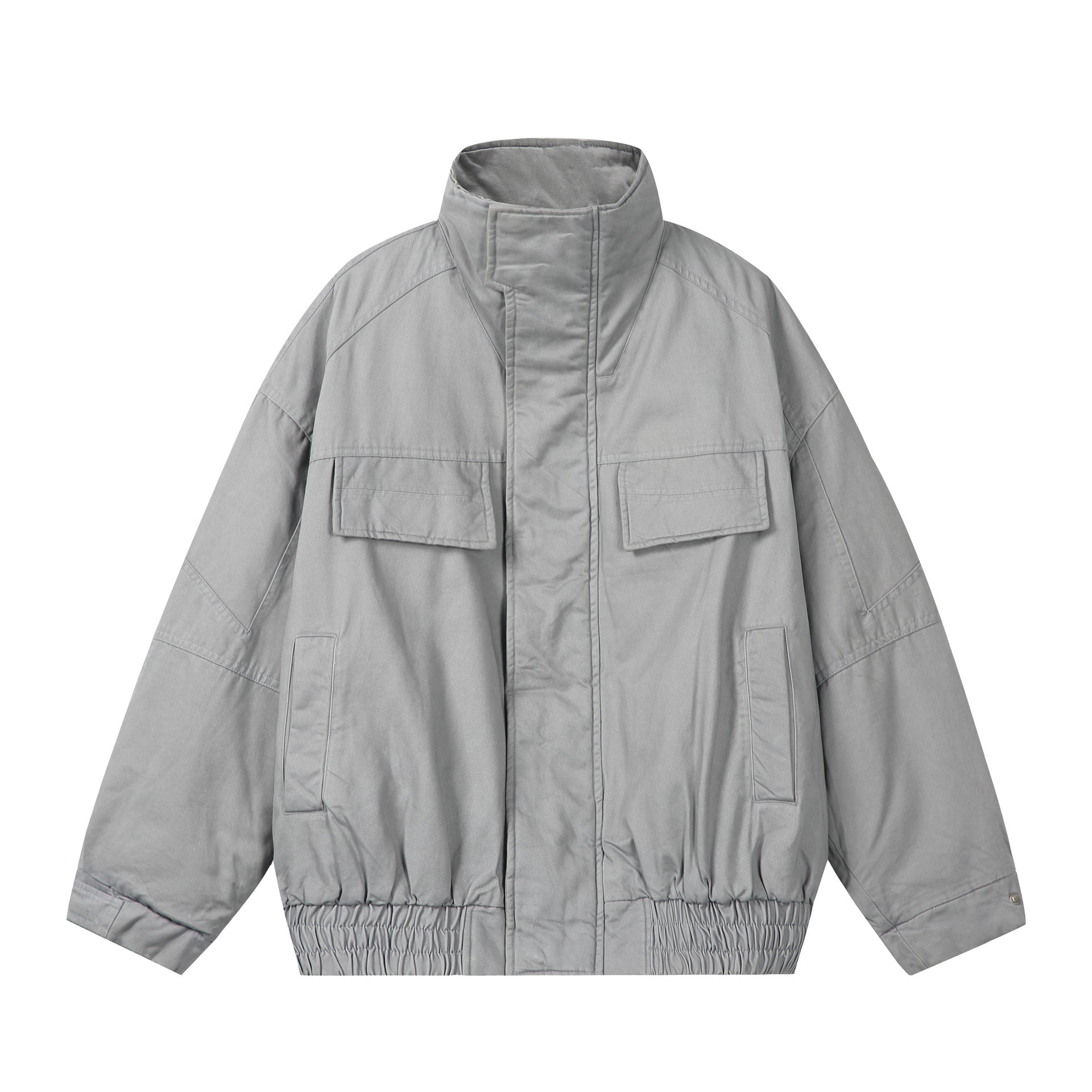 Unisex Boxy-Field jacket with high stand-up collar, flap pockets and elastic hem Chichicherry