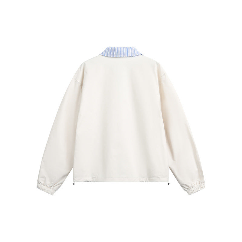 Men's Lightweight Boxy Transitional Jacket with Contrast Collar Elastic Hem Finishes and Concealed Zipper Chichicherry