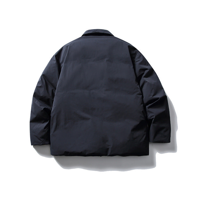 Men's short-cut thermo puffer jacket in boxy cut with shirt collar and concealed snap button placket Chichicherry