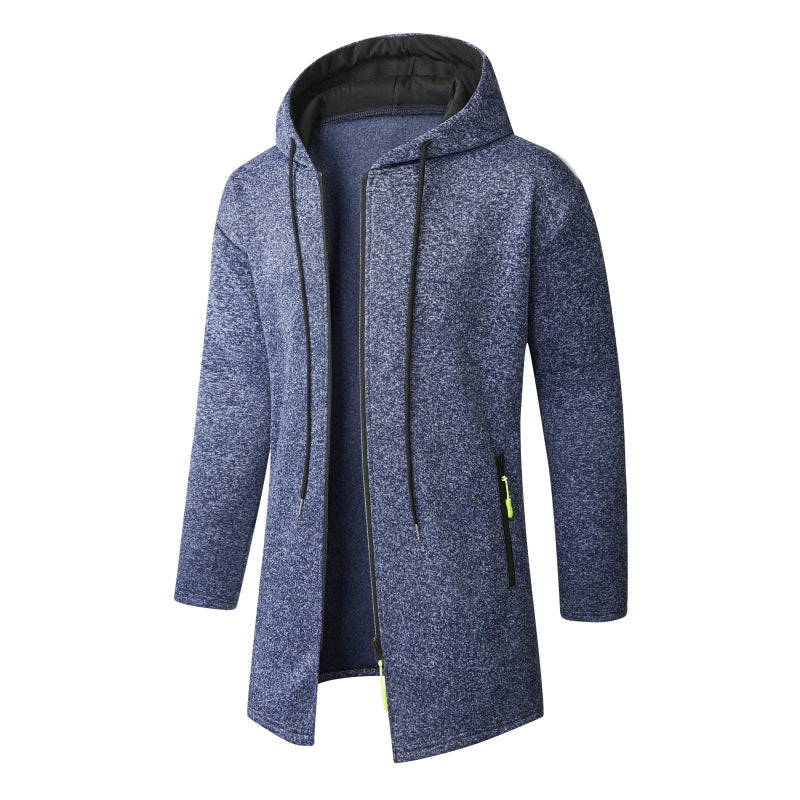 Men's Long Knit Hooded Coat with Zip, Fleece Lining & Side Zip Pockets Chichicherry