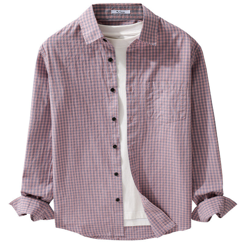 Men's Micro-Check Cotton Shirt in Casual Layering Style with Chest Pocket Chichicherry