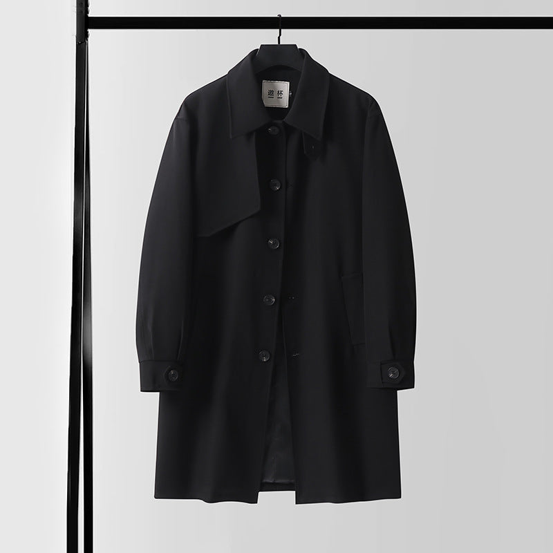 Men's Modern Water-Repellent Trench Coat with Concealed Button Placket and Fit Optimization Chichicherry