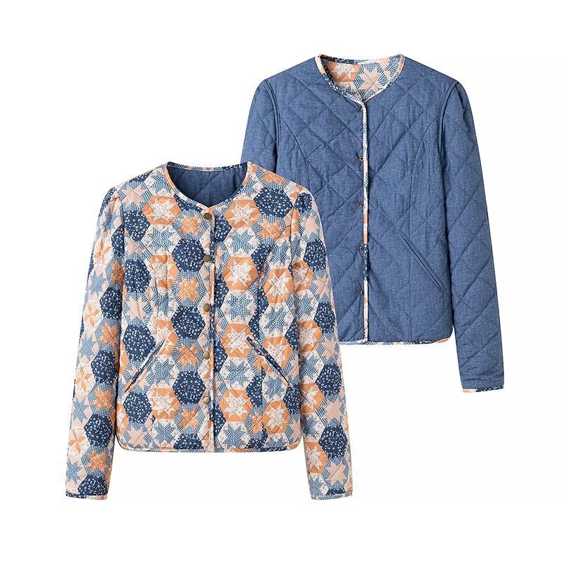 Women's Lightweight Quilted Jacket with Patchwork Floral Pattern and Short Cut Chichicherry