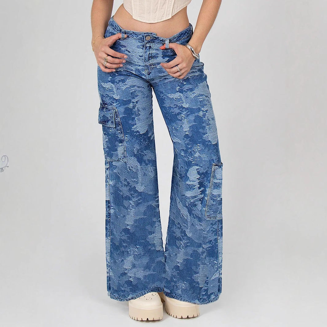 Ladies Cargo-Flared-Jeans with Camouflage Wash Chichicherry
