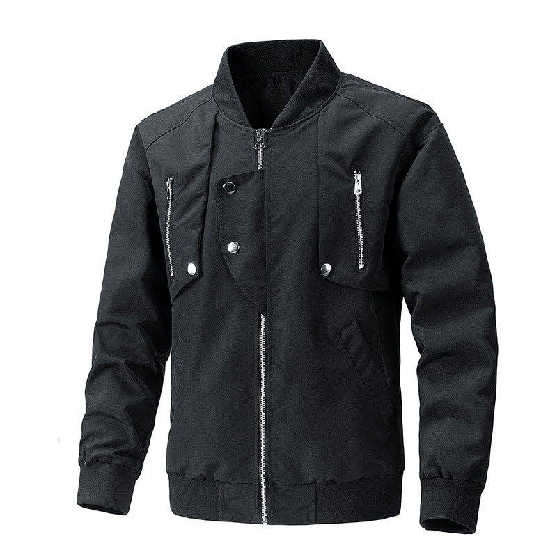 Men's urban bomber jacket with stand-up collar, vertical chest zippers, and ribbed hem Chichicherry