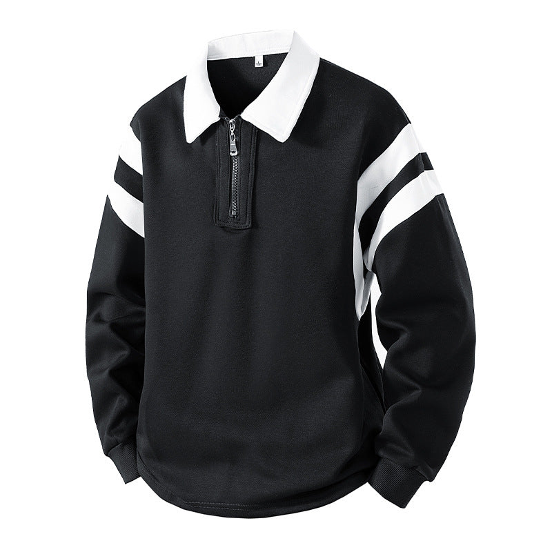 Men's Retro Sporty Rugby Pullovers with Half High Zipper and Contrasting Shirt Collar Chichicherry