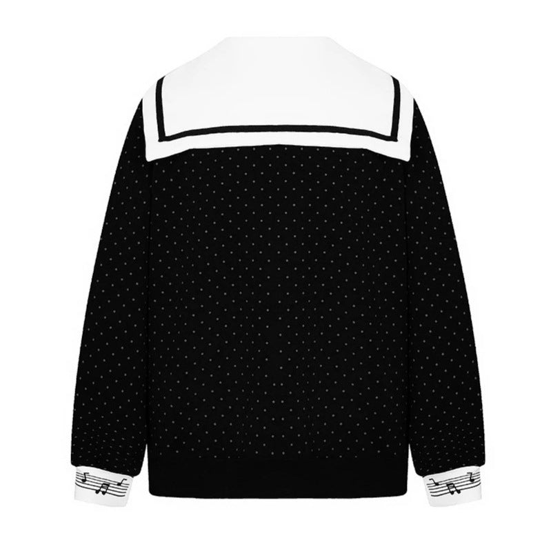 Women's zip-up sweat jacket in sailor style with bow collar, polka dot and music motif Chichicherry