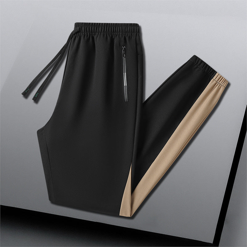 Men's Breathable Training Pants with Elastic Waistband, Zipper Pockets and Side Contrast Stripes Chichicherry