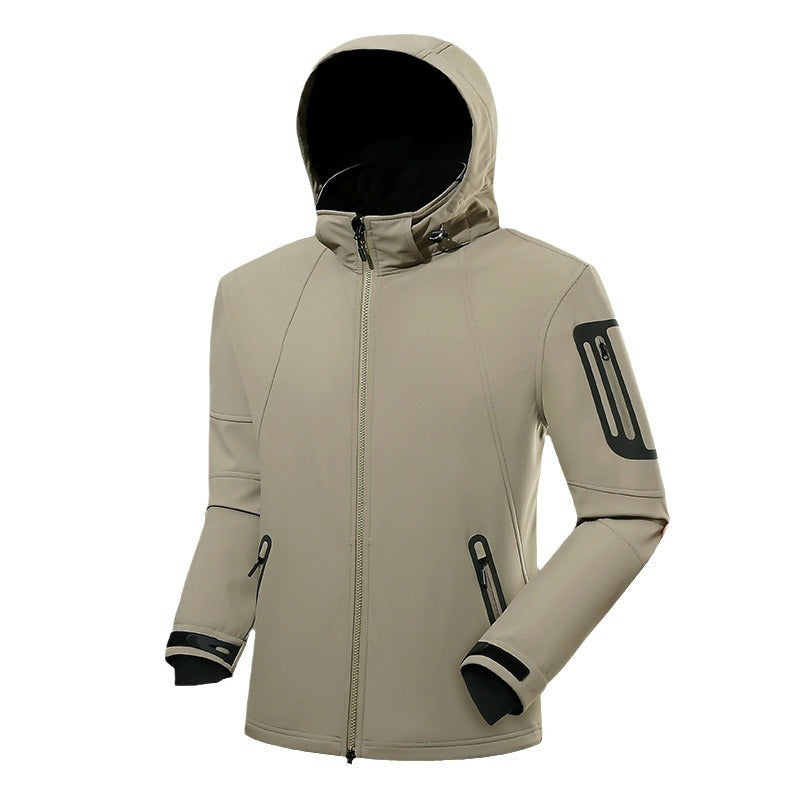 Men's water-repellent softshell jacket with hood, welded zippers, and fleece lining Chichicherry