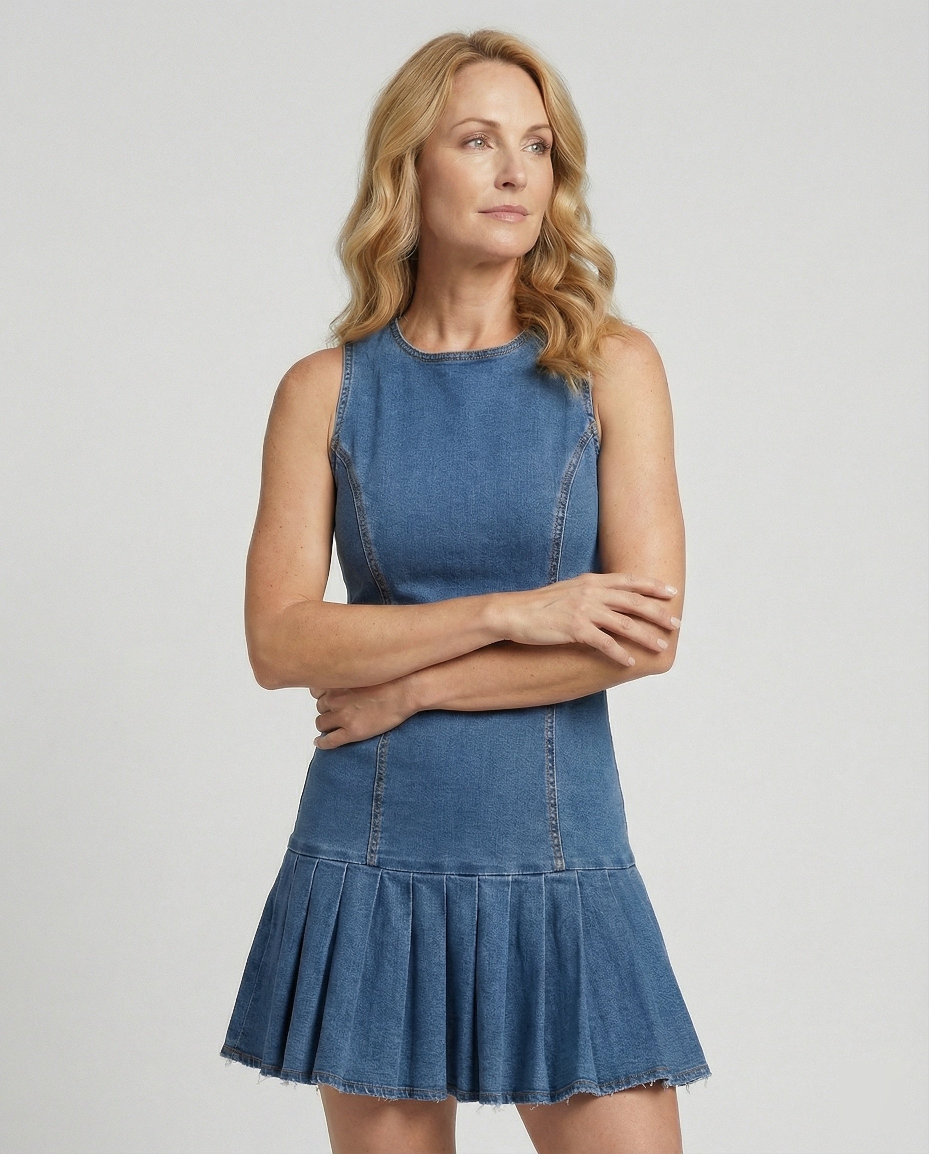 Women's denim dress sleeveless with flounced skirt