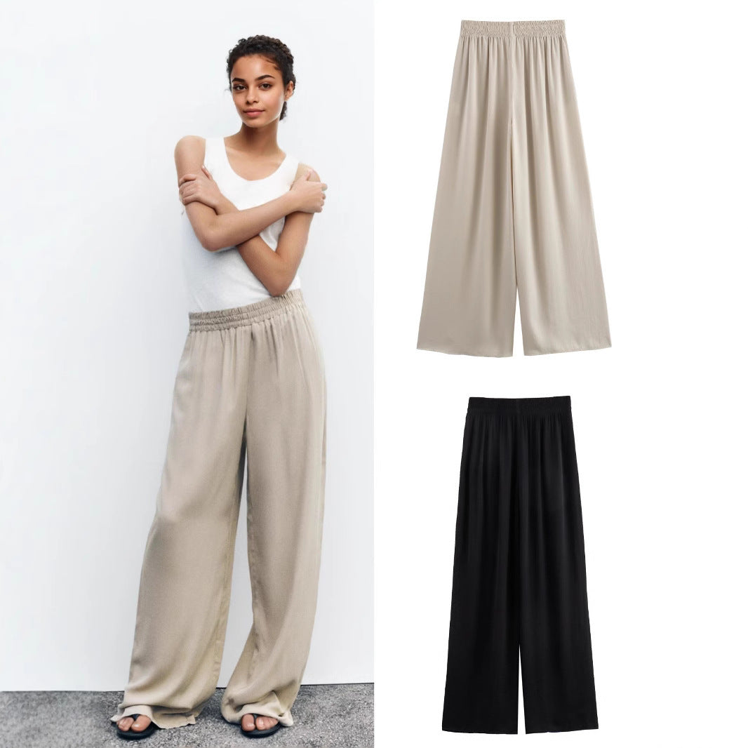Ladies Soft Jersey Palazzo Pants with Elastic Waistband and Wide Leg Chichicherry