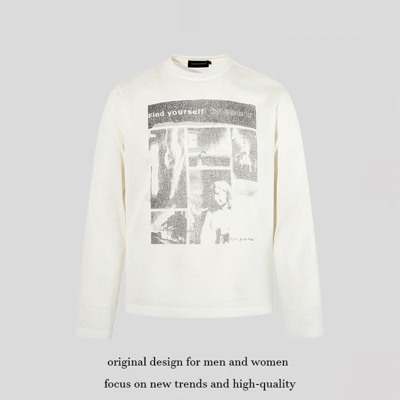 Men's sweatshirt with vintage photo collage print, straight cut and round neck Chichicherry