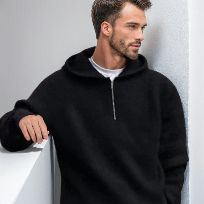 Herren Kapuzen-Halbzip-Pullover aus weichem Strukturstrick Chichicherry