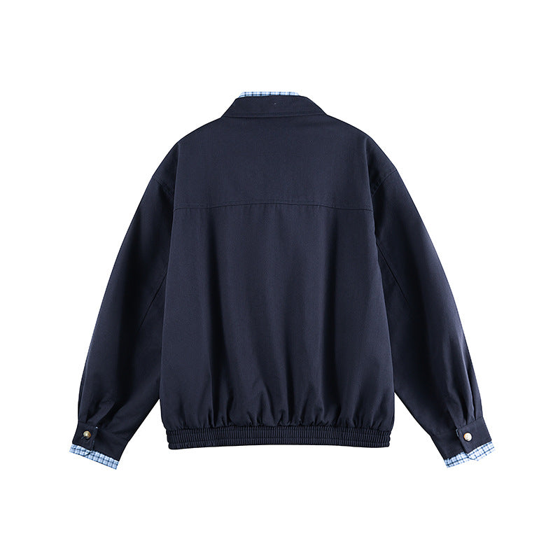 Men's Lightweight Bomber Jacket with Zipper, Checked Lined Collar and Elastic Hem Chichicherry