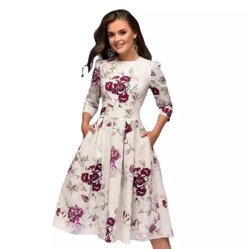 Women’s midi dress with a tailored silhouette and floral jacquard structure Chichicherry