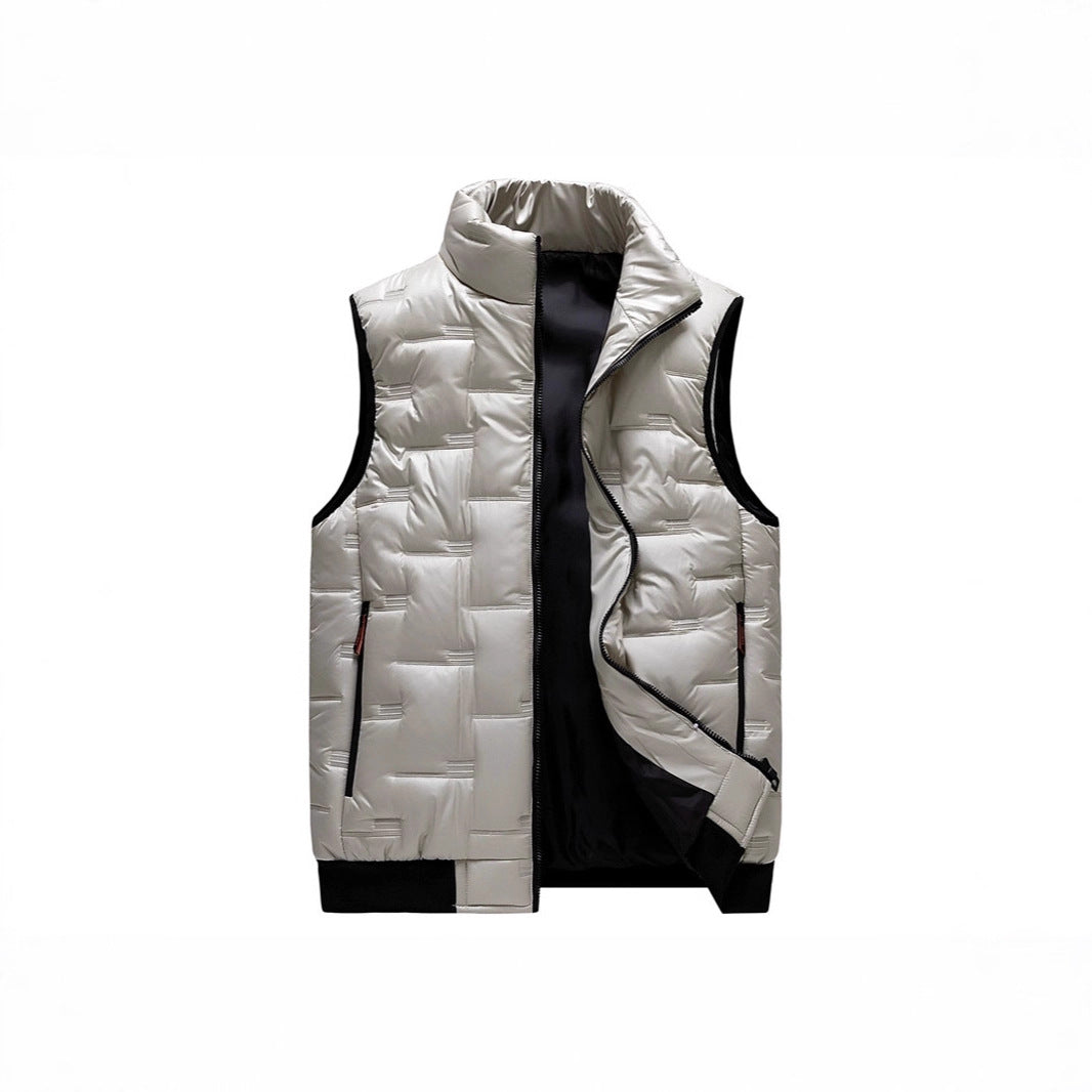 Men's quilted thermal vest with a high stand-up collar, windproof microfiber outer layer, and concealed zip pockets Chichicherry