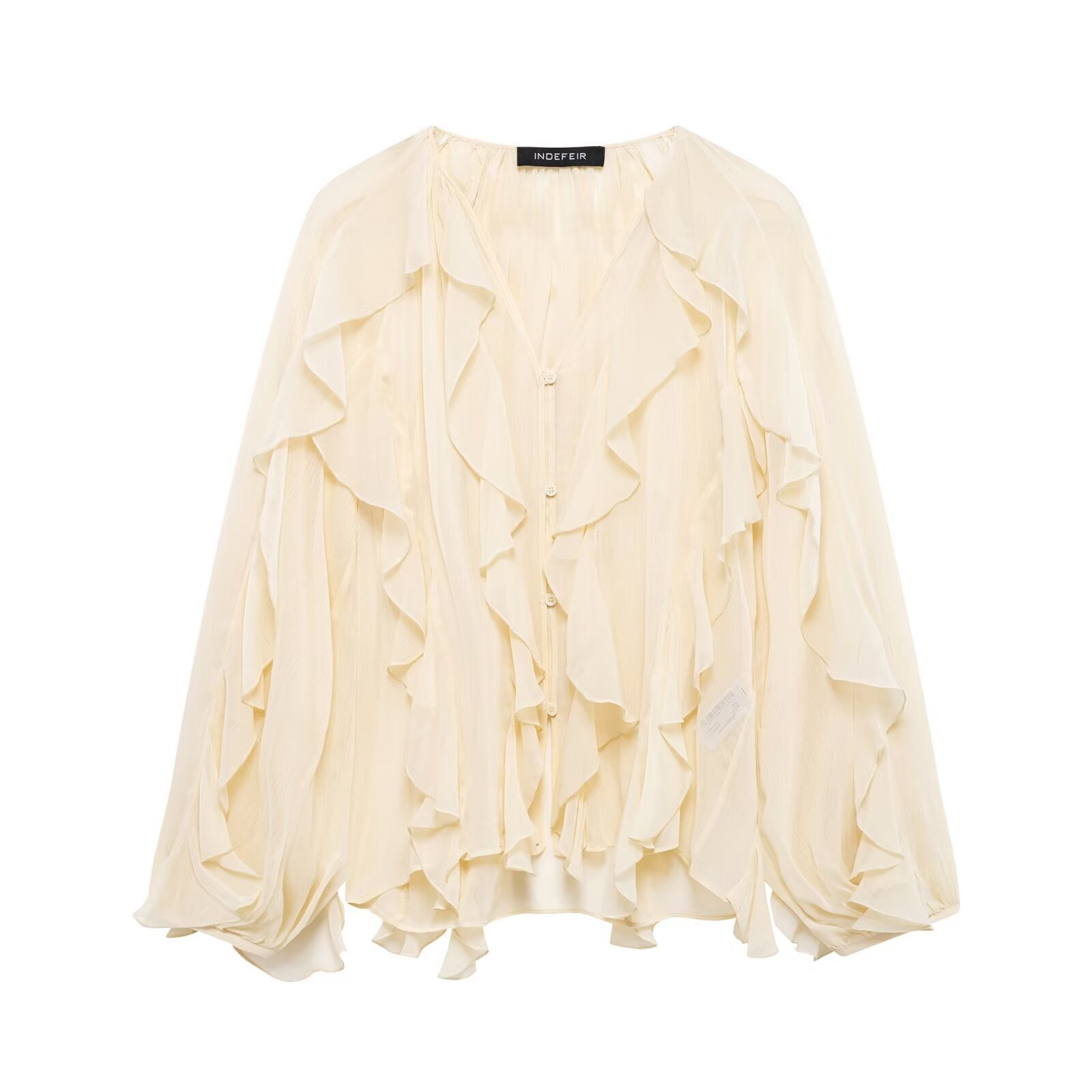Women Chiffon Blouse with multiple ruffle frills and button placket Chichicherry