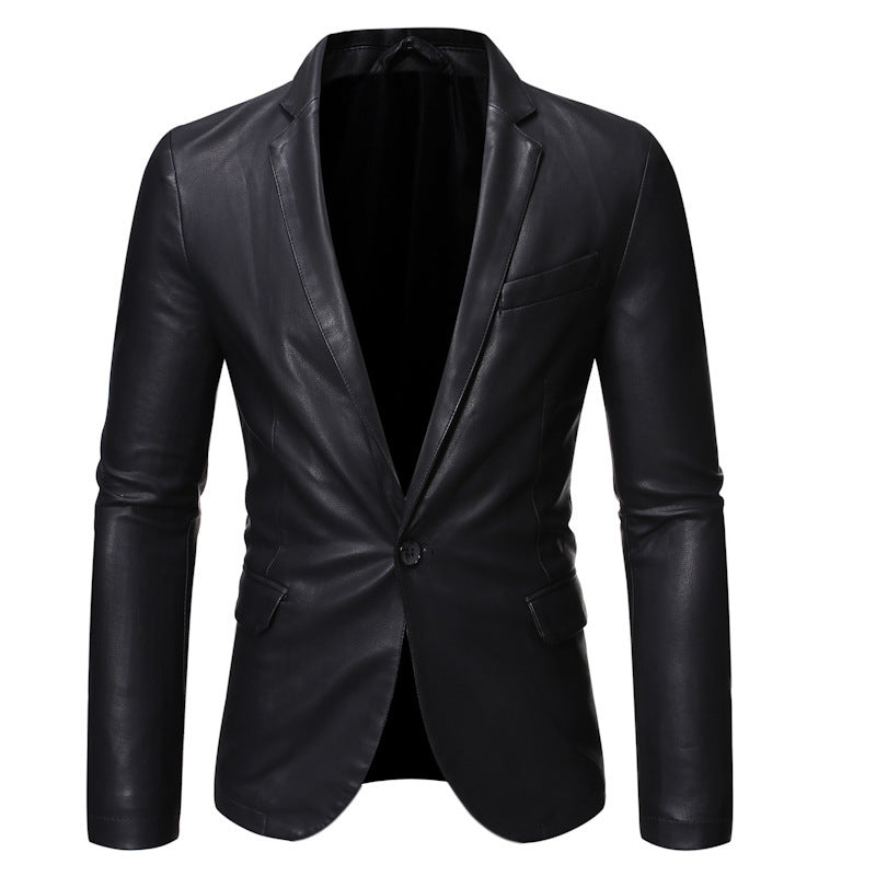 Men's Elegant Leather Blazer Jacket in Slim Fit with Lapel Collar Chichicherry
