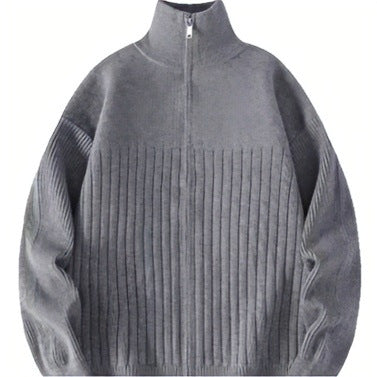 Herren Halbzip-Strickpullover mit hohem Stehkragen und breitem Rippenmuster Chichicherry