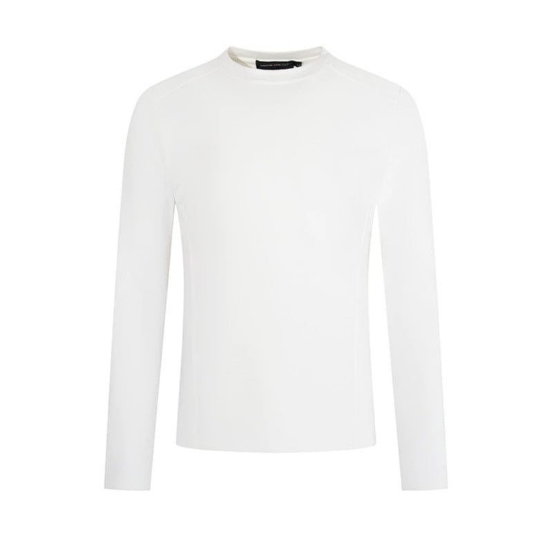 Men's Breathable Slim-Fit Fine Knit Long Sleeve Shirt with Round Neck Chichicherry