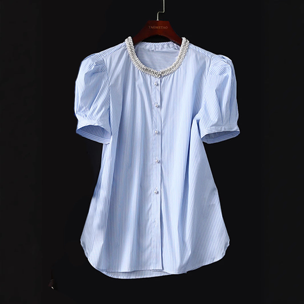 Women Elegant Long Sleeve Blouse with Decorative Collar Drune