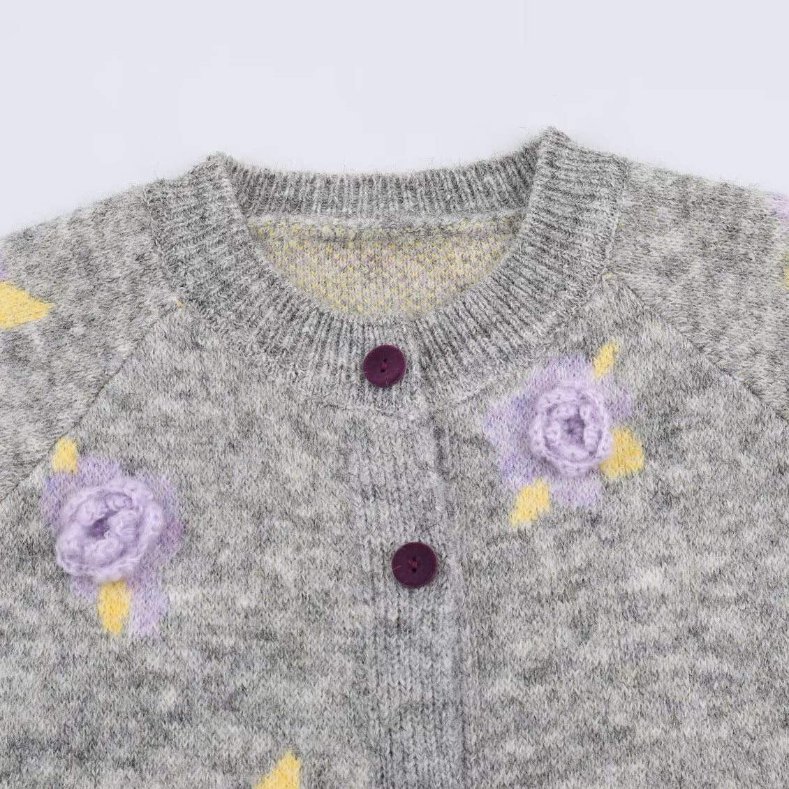 Women's Fine Knit Two-Piece Cardigan with Floral Jacquard and Tailored A-Line Knit Skirt Chichicherry