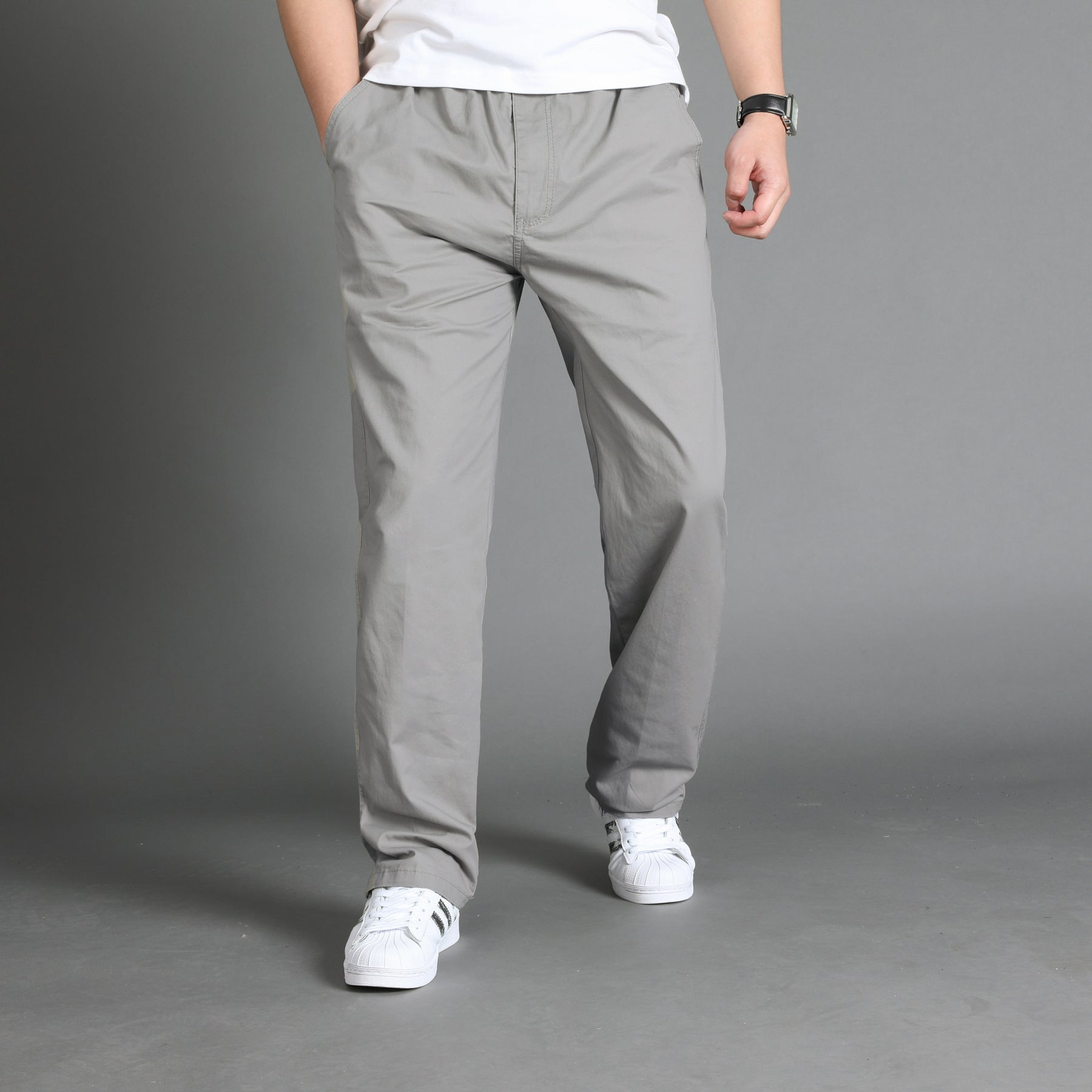 Men's loose-fitting chino pants with elastic waistband and side zipper pocket Chichicherry