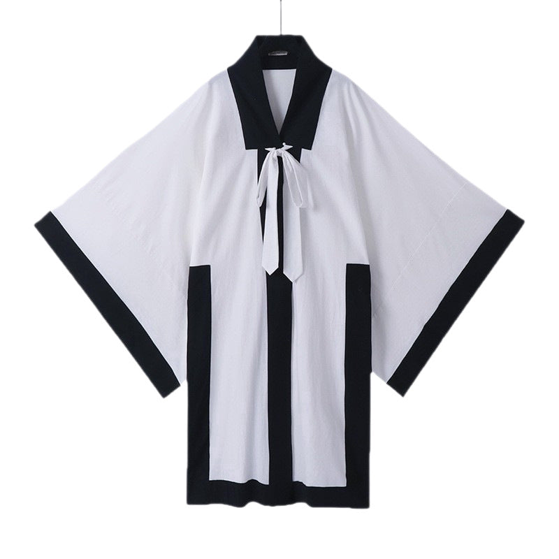 Unisex Oversize Kimono-Cardigan with contrast trim, tie belt and patch pockets Chichicherry
