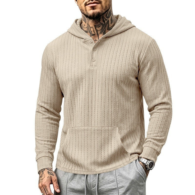 Men's hoodie with waffle texture, Henley placket and kangaroo pocket Chichicherry