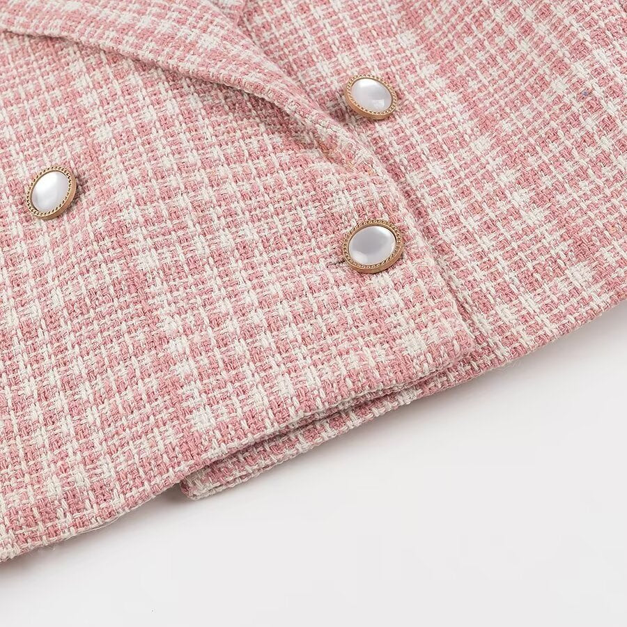 Women's Short Blazer in Boucle Tweed with Lapel Collar and Decorative Buttons Chichicherry